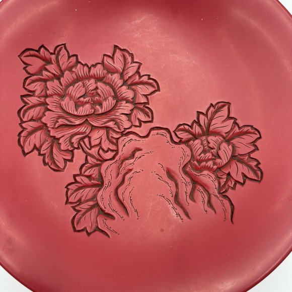 Murakami Kibori Tsuishu Lacquered Wood Plate With Hand Crafted‎ Floral Pattern - Picture 2 of 11